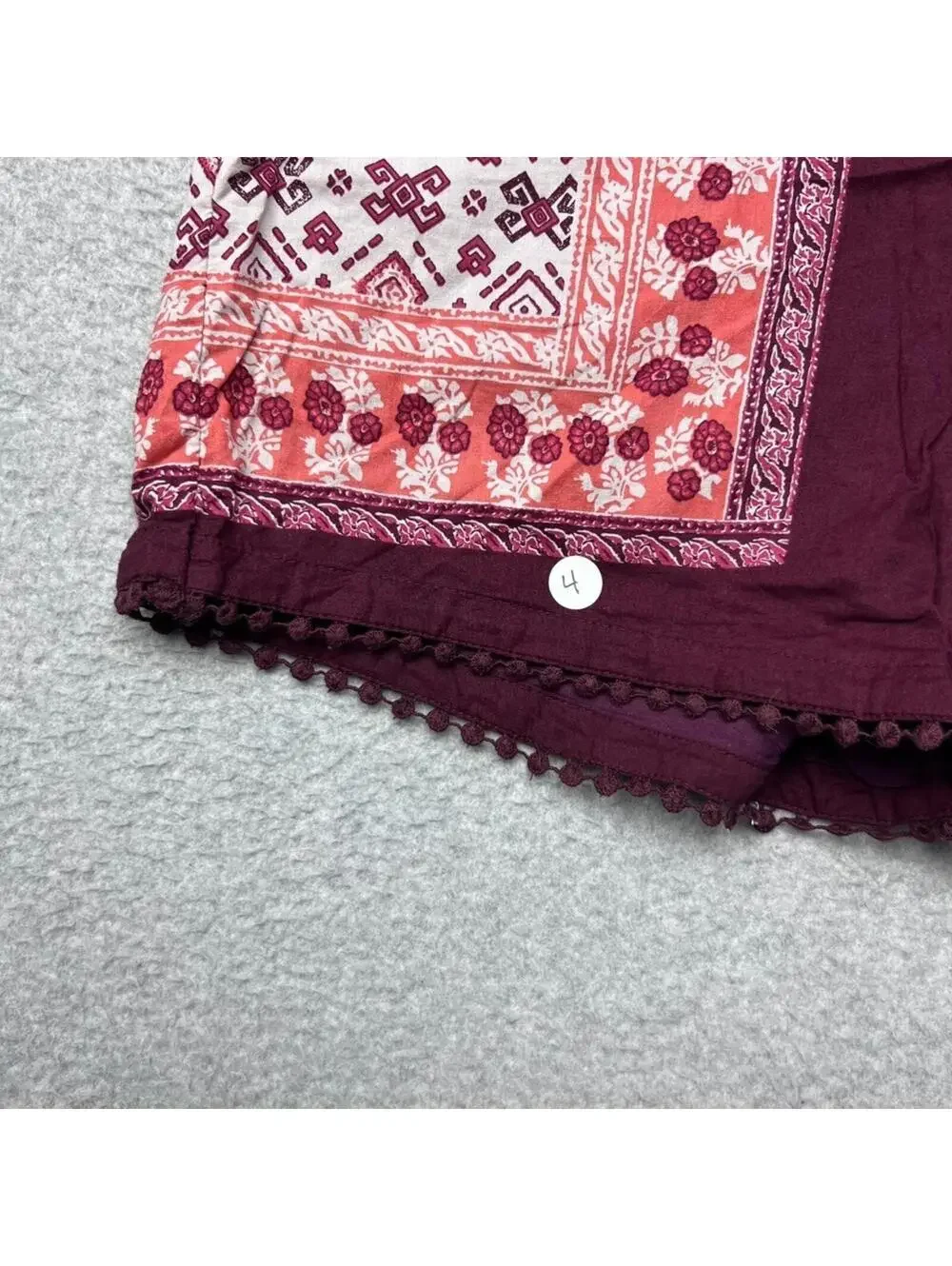 NWT Hollister Boho Geometric Print Pom Pom Trim Shorts Burgundy Pink Floral 9